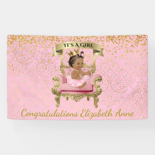 Gold und rosa Fahne Baby-Prinzessin-Babyparty Banner (Horizontal)