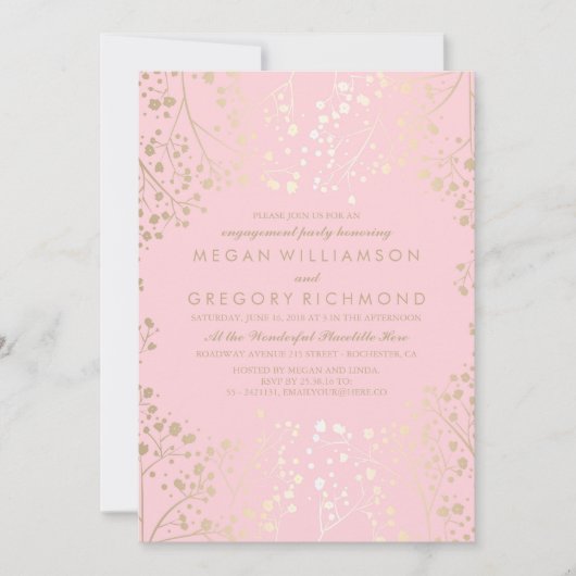 Gold- und Rosa-Gipskraut-Engagement Einladung (Vorderseite)