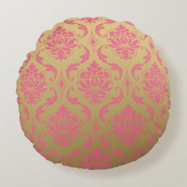 Gold-und Rosa-Klassiker-Damast Rundes Kissen