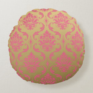 Gold-und Rosa-Klassiker-Damast Rundes Kissen