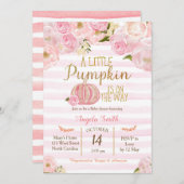 Gold und rosa Kürbis-Babyparty-Einladung Einladung (Vorne/Hinten)