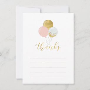 Gold- und rosa Luftballons   Danksagungskarte für  Dankeskarte