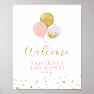Gold- und rosa Luftballons Willkommen zur Babypa Poster