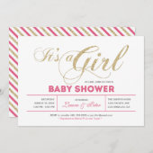 Gold und Rosa | Mädchen, schicke Typografie Kinder Einladung (Vorne/Hinten)