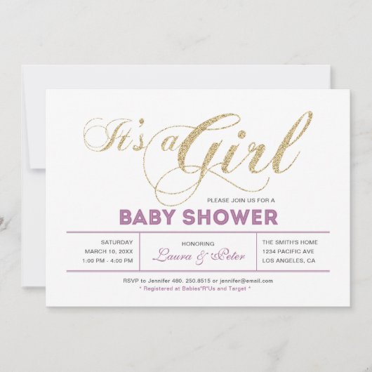 Gold und Rosa | Mädchen, schicke Typografie Kinder Einladung (Vorderseite)