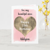Gold und Rosa Nichte 13. Geburtstag Karte (Gelbe Blume)