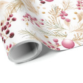 Gold und Rosa | Ornamente & Winterberry Muster Geschenkpapier (Rolleneckpunkt)