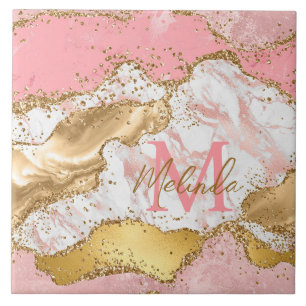 Gold- und rosa Pailletten Achat Fliese