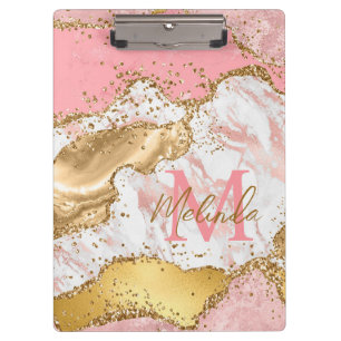 Gold- und rosa Pailletten Achat Klemmbrett
