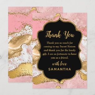 Gold- und rosa Pailletten Achat Sweet Sixteen Dankeskarte
