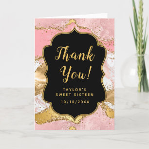 Gold- und rosa Pailletten Achat Sweet Sixteen Dankeskarte