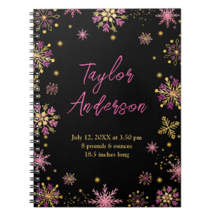 Gold- und rosa Schneeflocken Geburtsstatistik Notizblock