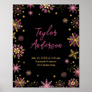 Gold- und rosa Schneeflocken-Geburtsstatistiken Poster