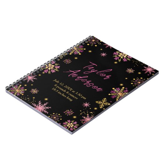 Gold und Rosa Schneeflocken Geburtsstunde Notizblock (Linke Seite)