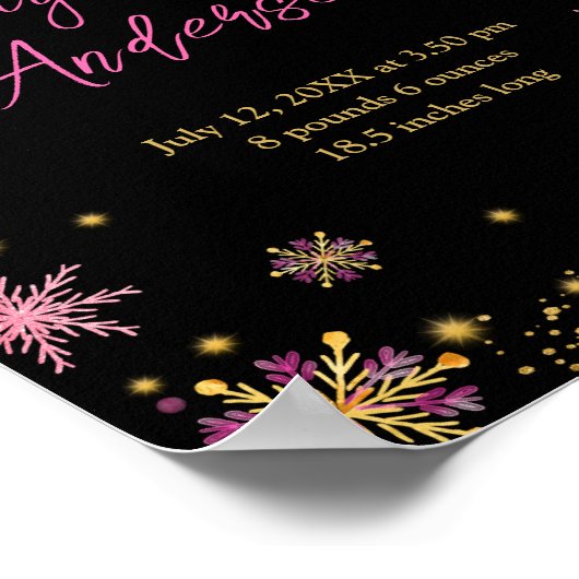 Gold und Rosa Schneeflocken Geburtsstunde Poster (Ecke)