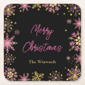 Gold und Rosa Schneeflocken Weihnachts-Party Rechteckiger Pappuntersetzer (Vorderseite)