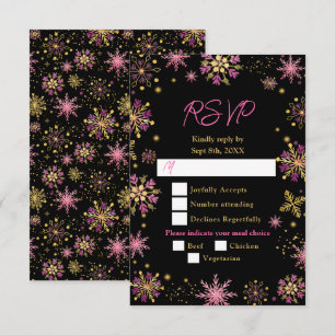 Gold- und rosa Schneeflocken Winter-Menüwahl RSVP Karte