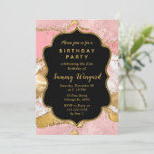 Gold und Rosa Sequins Agate Birthday Einladung (Stehend Vorderseite)