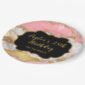 Gold und Rosa Sequins Agate Birthday Pappteller (Schrägansicht)