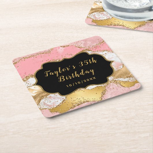 Gold und Rosa Sequins Agate Birthday Rechteckiger Pappuntersetzer (angewinkelt)