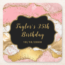 Gold und Rosa Sequins Agate Birthday Rechteckiger Pappuntersetzer