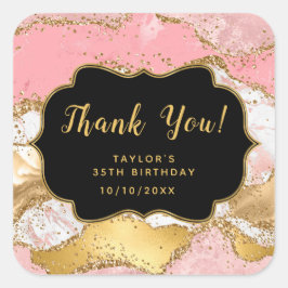 Gold und Rosa Sequins Agate Birthday Vielen Dank Quadratischer Aufkleber