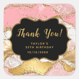Gold und Rosa Sequins Agate Birthday Vielen Dank Quadratischer Aufkleber