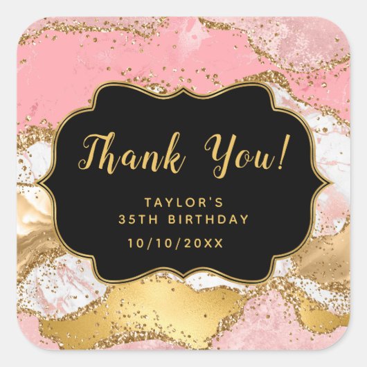 Gold und Rosa Sequins Agate Birthday Vielen Dank Quadratischer Aufkleber (Vorderseite)