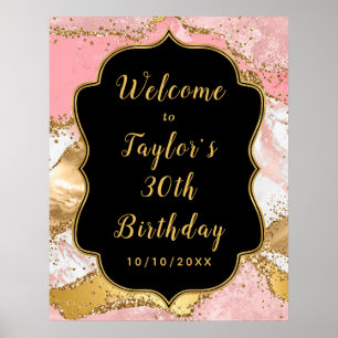 Gold und Rosa Sequins Agate Geburtstag Willkommen Poster