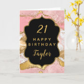 Gold und Rosa Sequins Agate Happy Birthday Karte (Gelbe Blume)