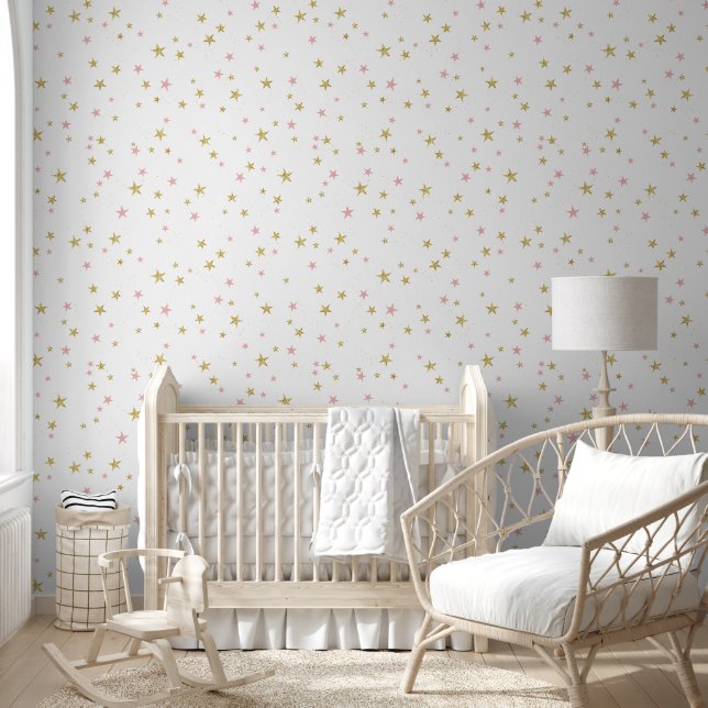 Gold und Rosa Sterne Tapete (Kinder)