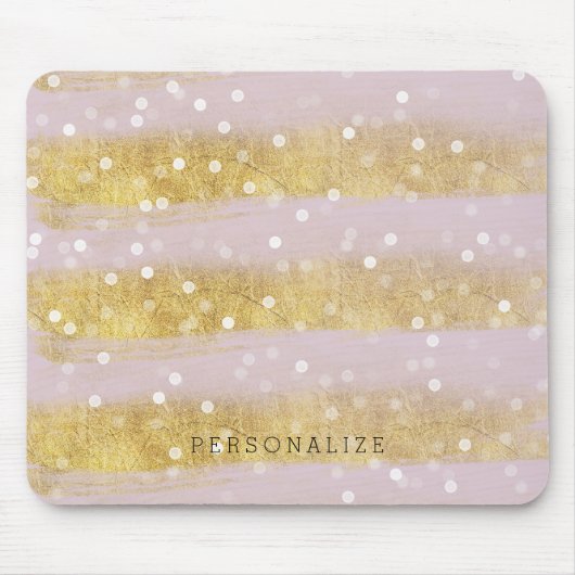Gold und Rosa-Streifen Bokeh Confetti Mousepad (Vorne)
