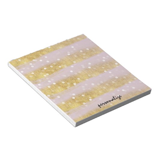 Gold und Rosa Streifen Bokeh Confetti Notizblock (angewinkelt)