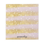 Gold und Rosa Streifen Bokeh Confetti Notizblock (Vorderseite)