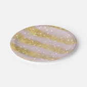 Gold und Rosa-Streifen Bokeh Confetti Pappteller (Schrägansicht)
