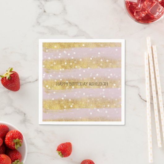Gold und Rosa Streifen Bokeh Confetti Serviette (Beispiel)