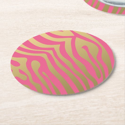 Gold und rosa Zebra-Streifen-Muster Runder Pappuntersetzer (Angewinkelt)
