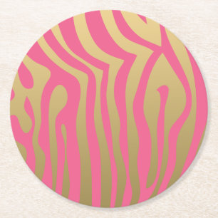 Gold und rosa Zebra-Streifen-Muster Runder Pappuntersetzer
