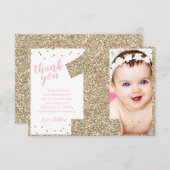 Gold und Rosa zum ersten Geburtstag Dankeskarte (Vorne/Hinten)