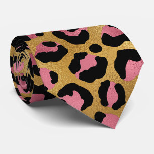 Gold- und Rosal Leopardenprint Krawatte