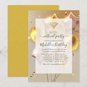 Gold und Rose Gold Balloons Virtual Birthday Party Einladung