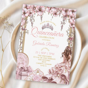 Gold- und Rosé-goldene Tiara Floral Quinceañera Einladung