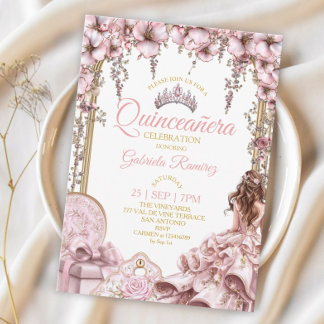 Gold- und Rosé-goldene Tiara Floral Quinceañera Einladung