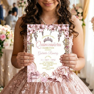 Gold- und Rosé-goldene Tiara Floral Quinceañera Einladung