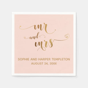 Gold und Rosé Mr und Mrs Herzen Kalligrafie Serviette