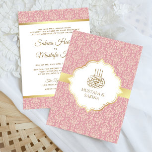 Gold und Rose Rosa Damaske Islamische Hochzeit Einladung