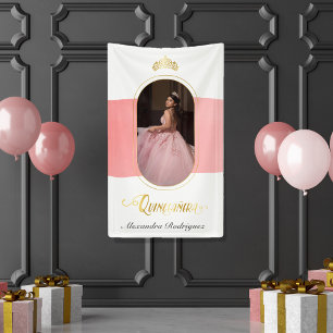 Gold und Rose Rosa Foto Quinceanera Banner