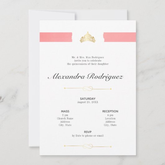 Gold und Rose Rosa Foto Quinceanera Einladung (Rückseite)