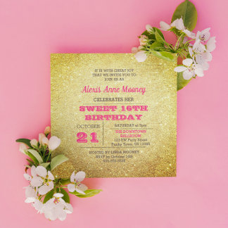 Gold und Rose Tourmaline Rosa Glitzer Süß 16 Einladung