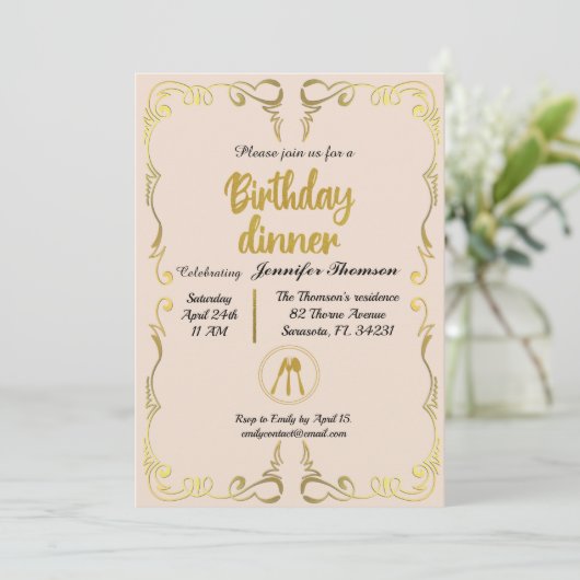 Gold und Rose zum Geburtstag Einladung (Stehend Vorderseite)